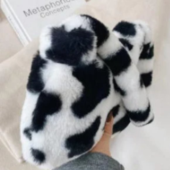 Cow Pattern Furry Underarm Bag Mini Plush Shoulder Handbags Purse Cow Fuzzy Bag - Picture 6 of 6